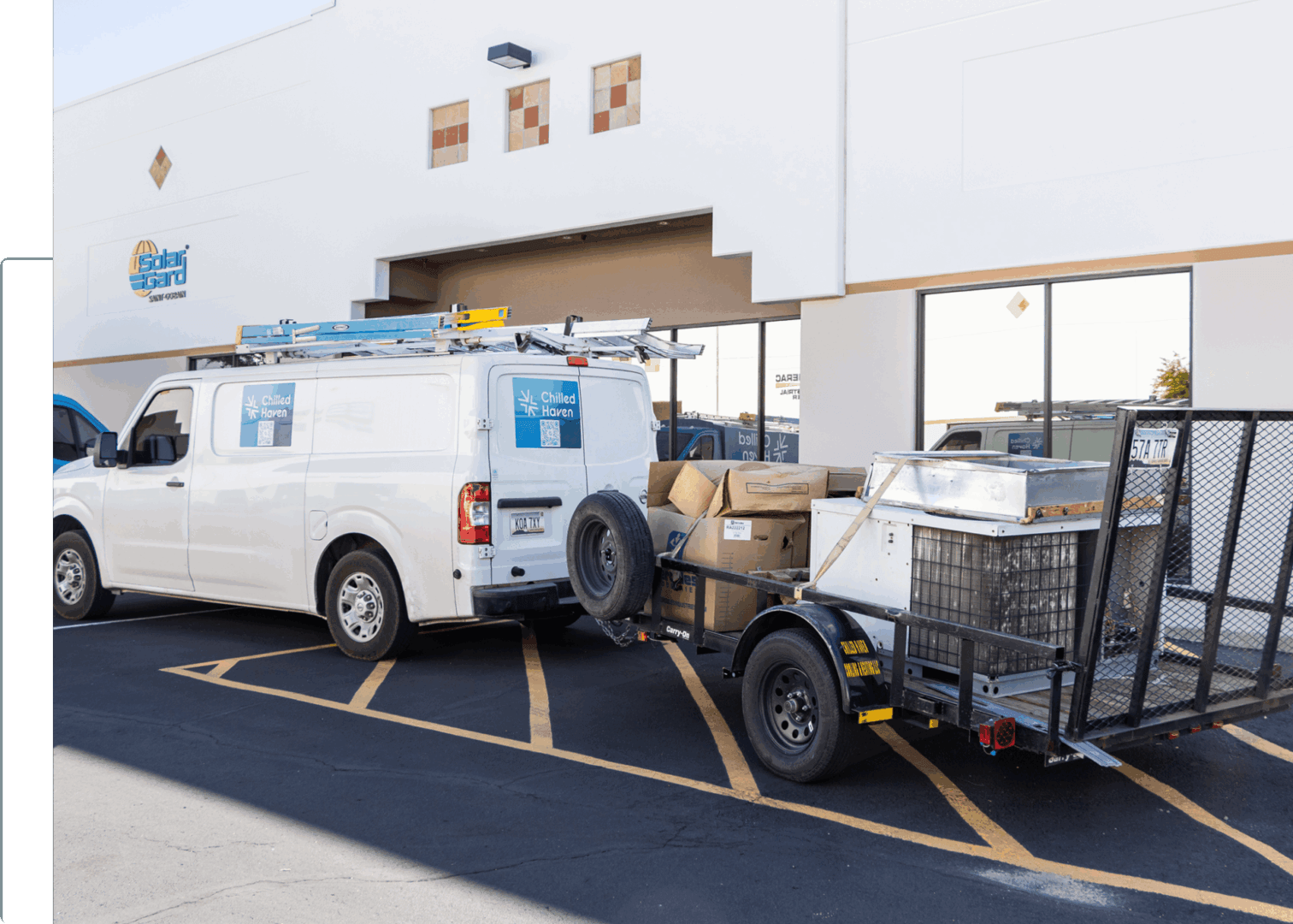 Vehicle loaded with equipment and boxes