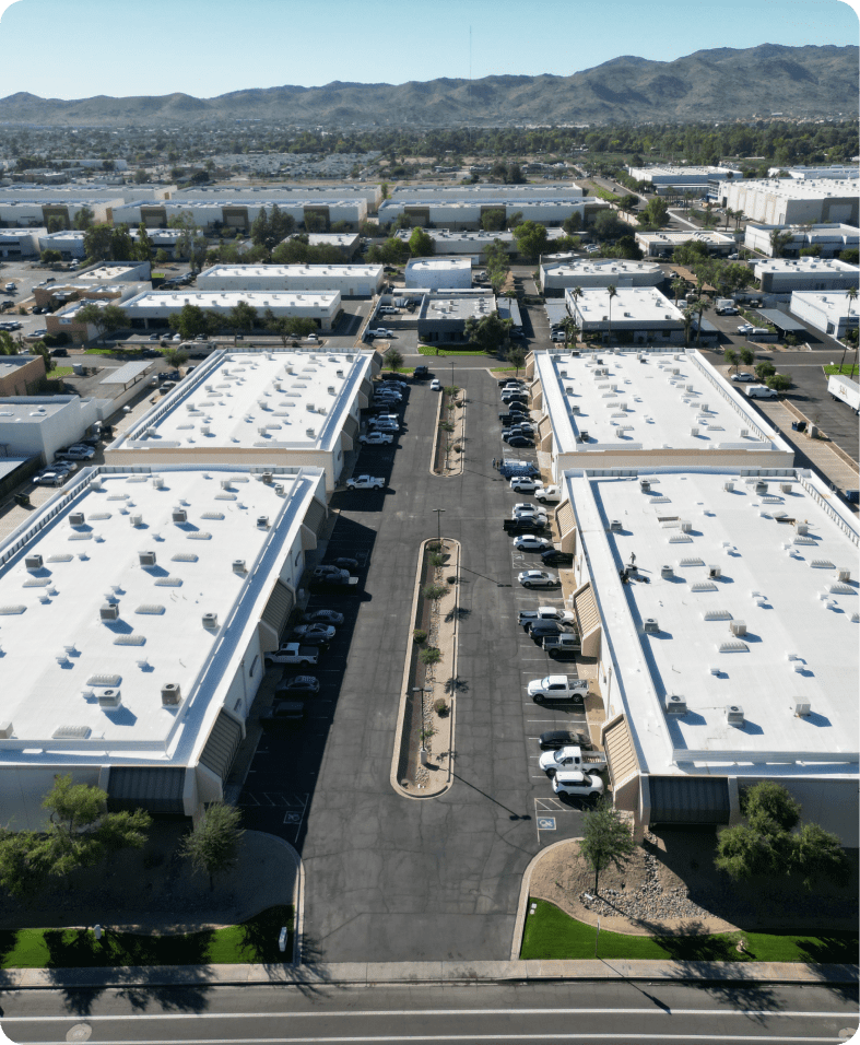 Warehouse buildings with parking