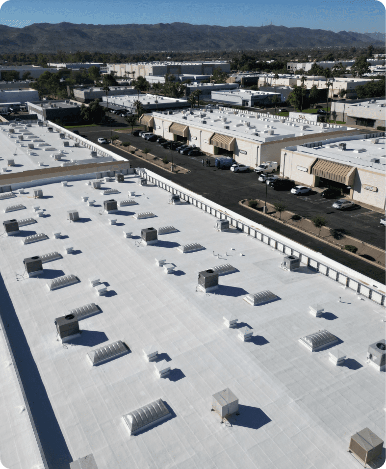 White rooftops of commercial buildings